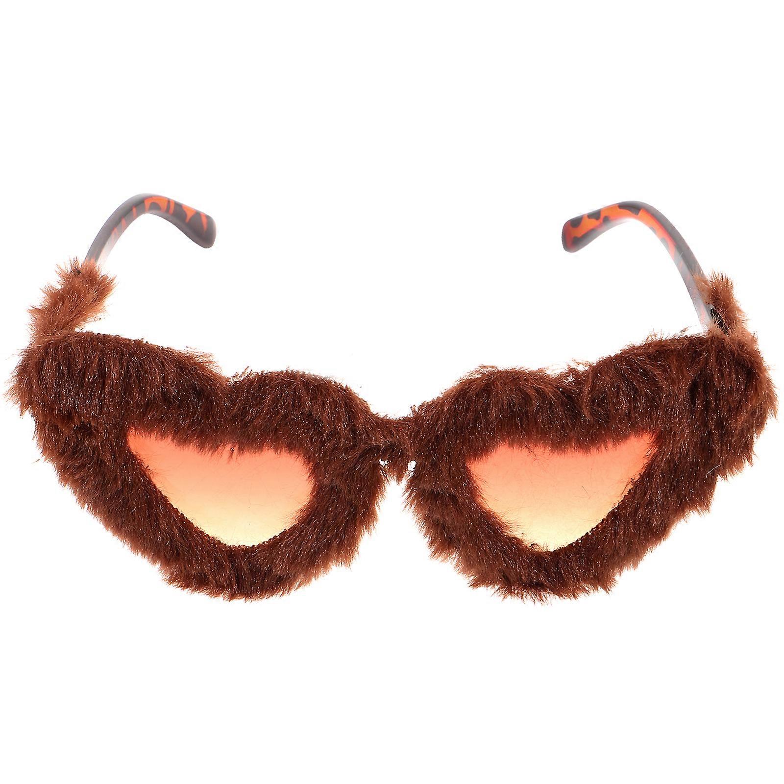 Party Sunglasses Heart Shape Fuzzy Sunglass Decorative Costume Accessory Brown 1Set