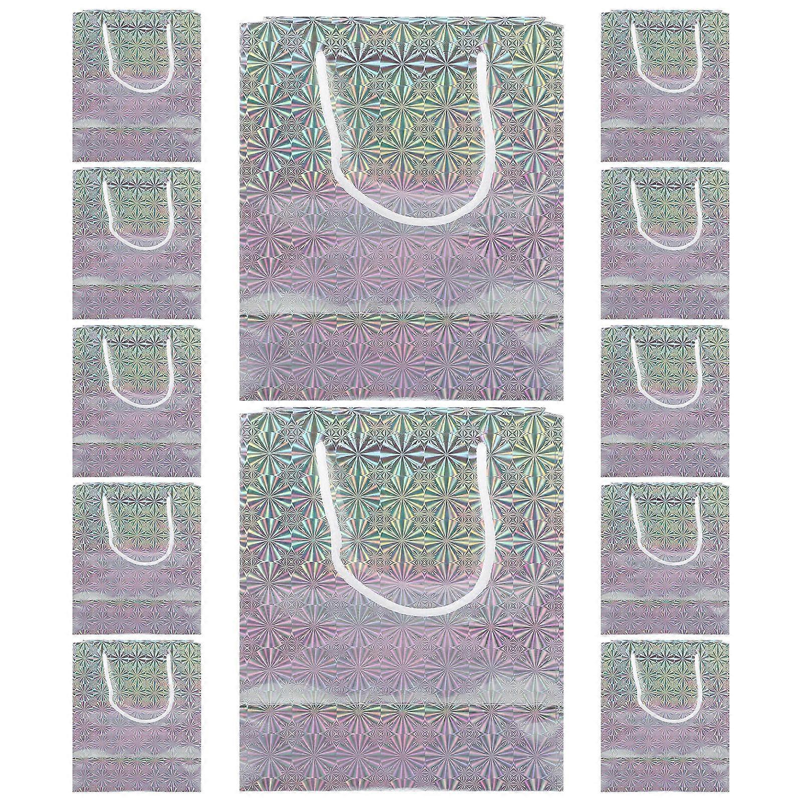 Small Bags For Presents Silver Rectangular present Bags With Handles For Wedding Party 12Pcs