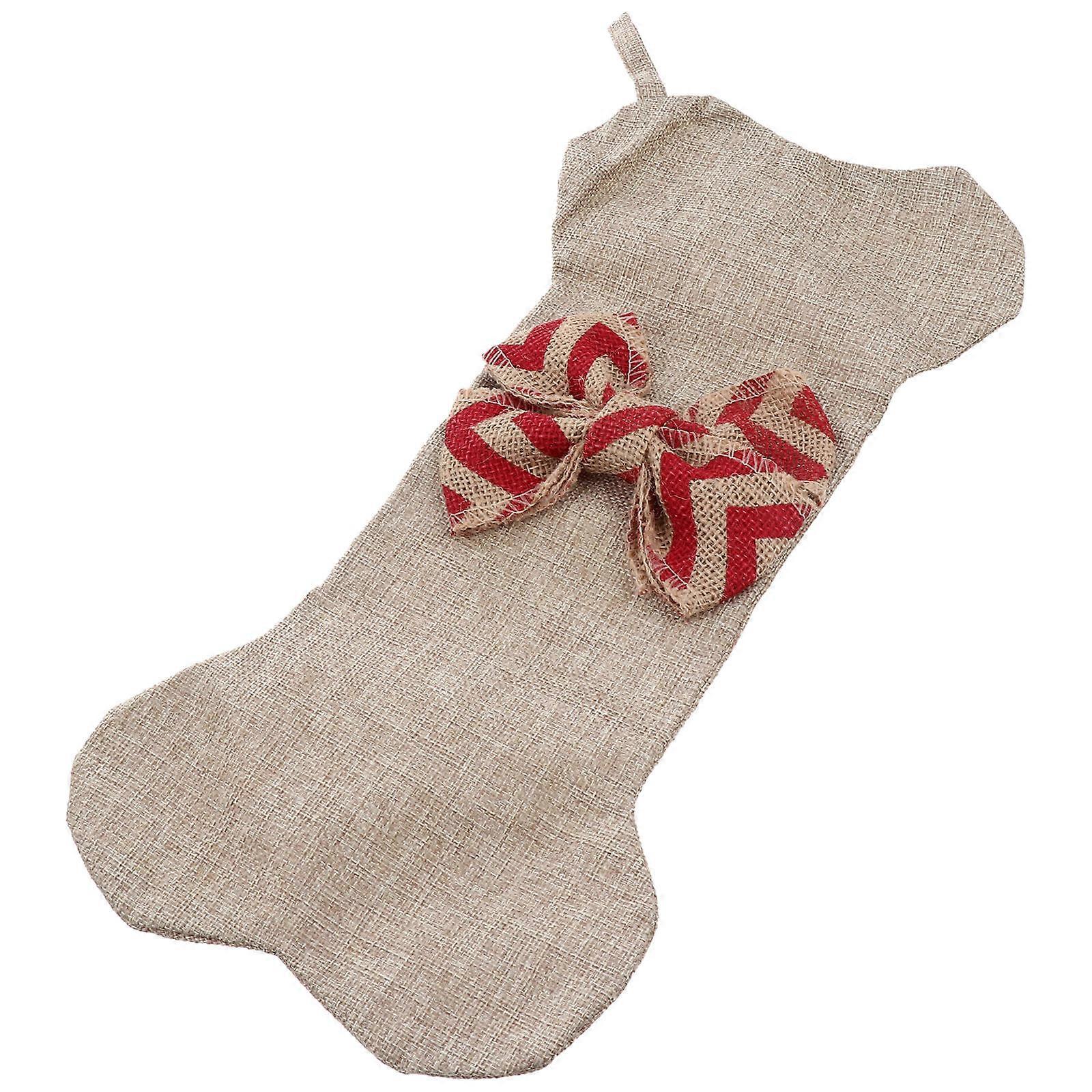Doggie Stocking Christmas Stocking Large Pets Shaped Bow Jute Hanging Decoration 1Set
