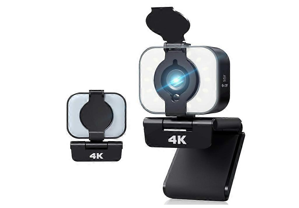 4K Webcam with Tripod Streaming Web Camera with Adjustable Fill Light Webcam Built-in Stereo Microphone Video Calling(Black)