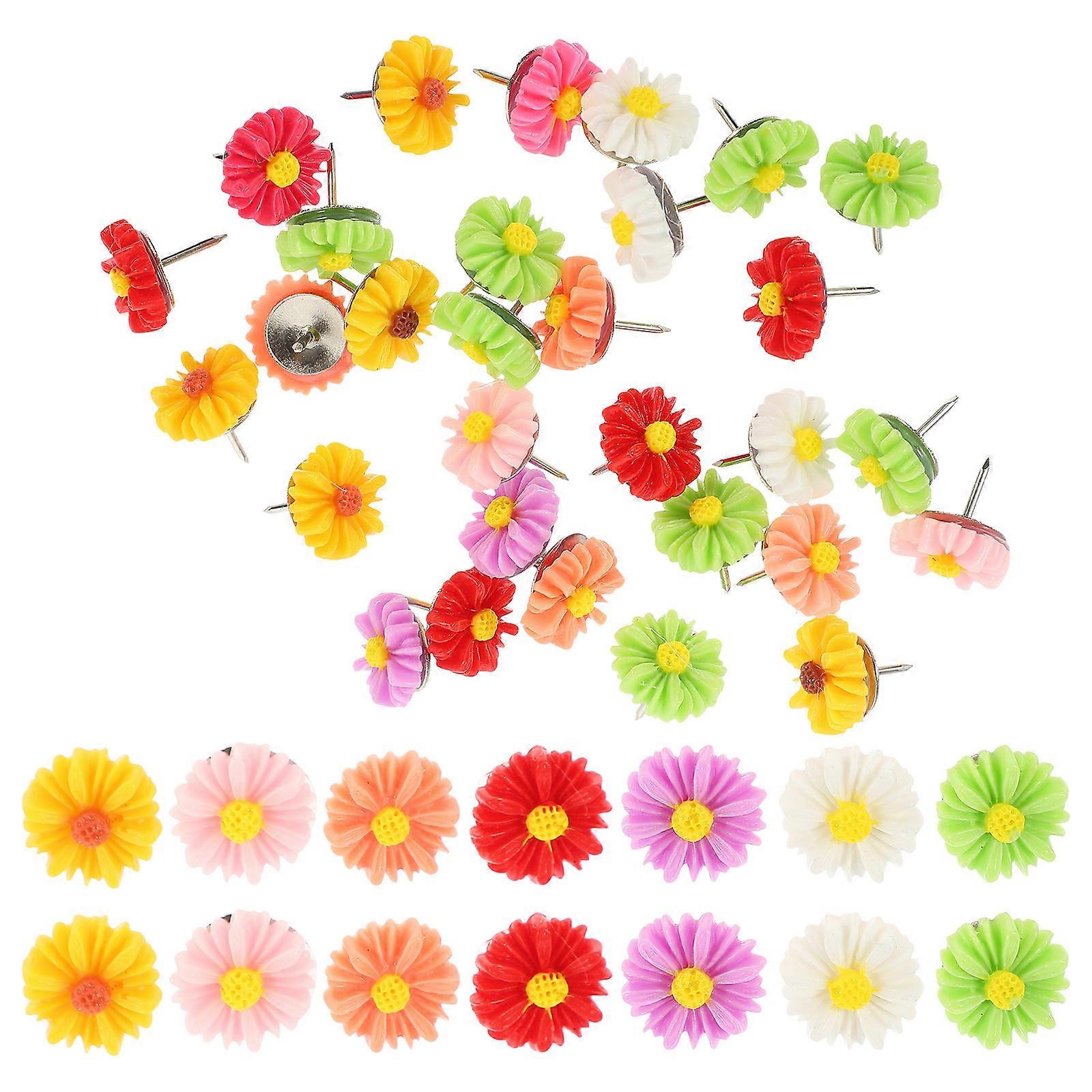 Multi-Function Push Pin Convenient Thumbtacks Home Accessory Daisy-Shaped Simple Design Assorted Color 1.3X1.1CM Announcement Fixing 60Pcs