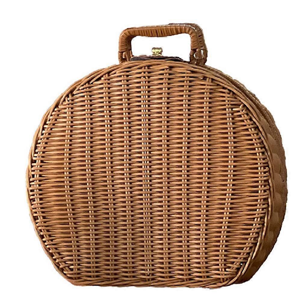 Handwoven Basket Storage Box with Handles Simulation Willow Handbag Suitcase Vintage Food Fruit Box