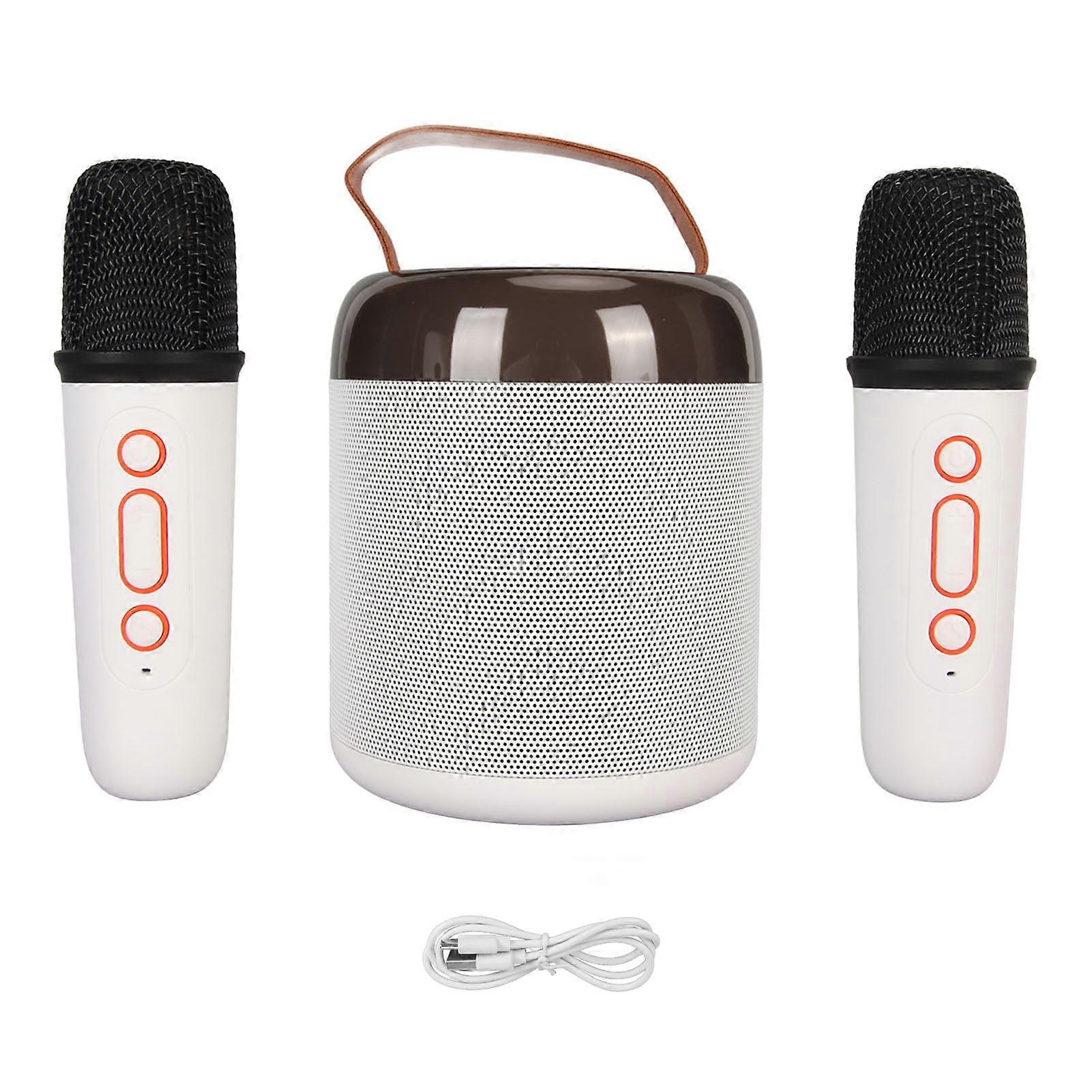 Wireless Karaoke Speakers, Bluetooth 5.3, RGB Light, with 2 Wireless Microphones, Portable Karaoke Machine for Family Party, White