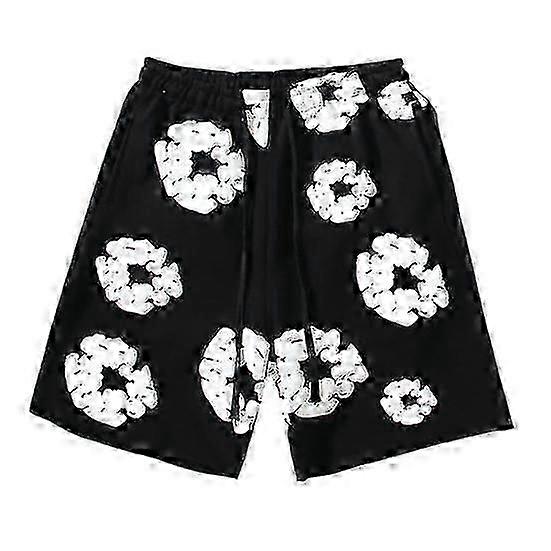 Summer Men Shorts Flower Print Drawstring Elastic Waist Loose Pockets Pleated Vacation Beach Sport Casual Homewear Short Pants