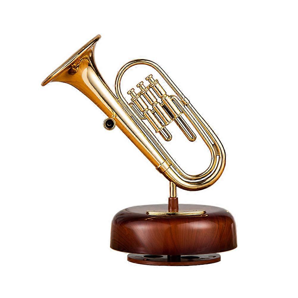 Rotating Music Box Trumpet Shaped Desktop Decorative Item Retro Style Golden 17X9.5X9.5CM Plays Music 1Pack