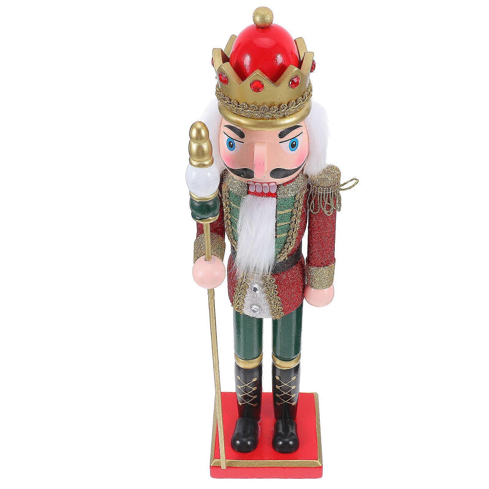 Wooden Nutcracker Figurine Christmas Desktop Ornament Festive Holiday Decoration for Tables Shelves Counters Warm Atmosphere Collectors