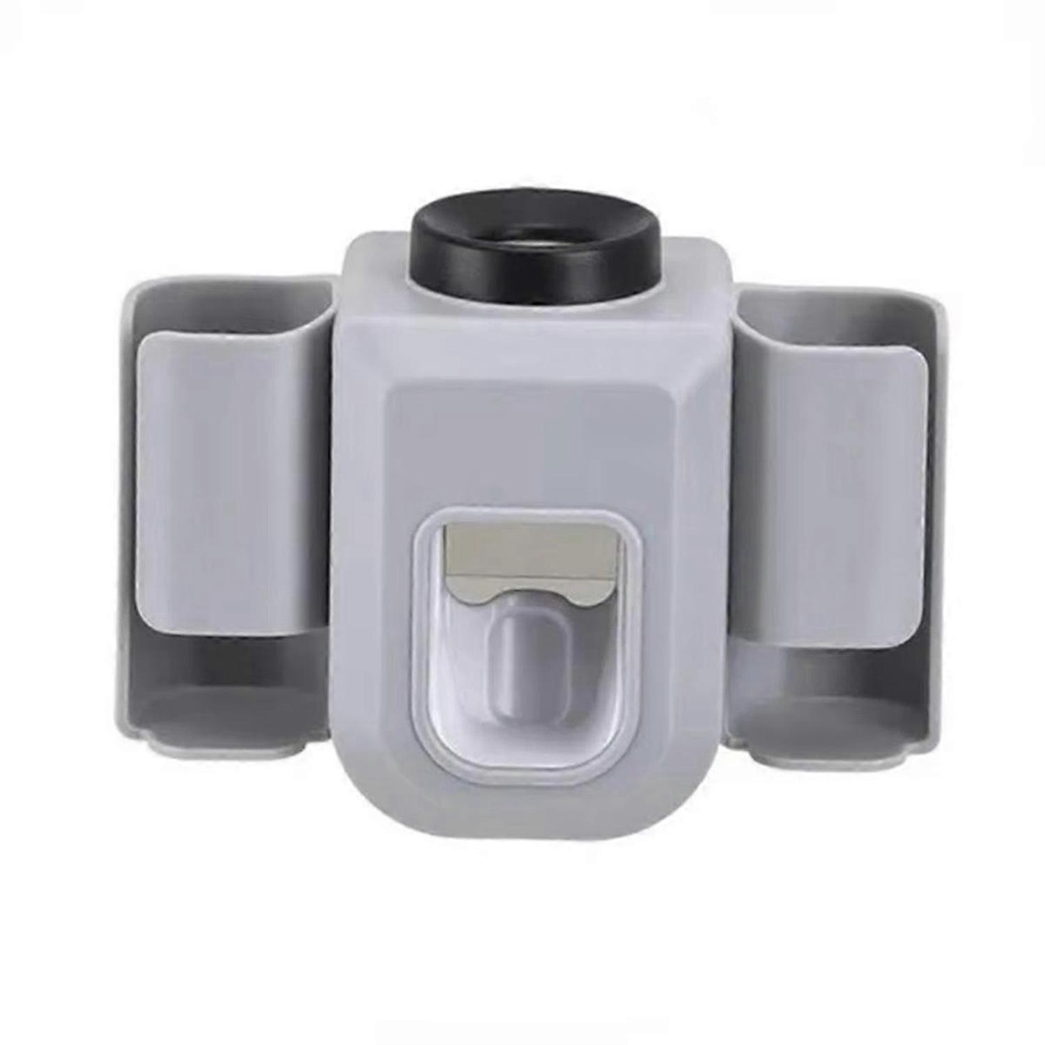 Toothbrush Holder Wall-Mounted with Double Slots, Toothpaste Dispenser and Squeezer Set,Bathroom Org