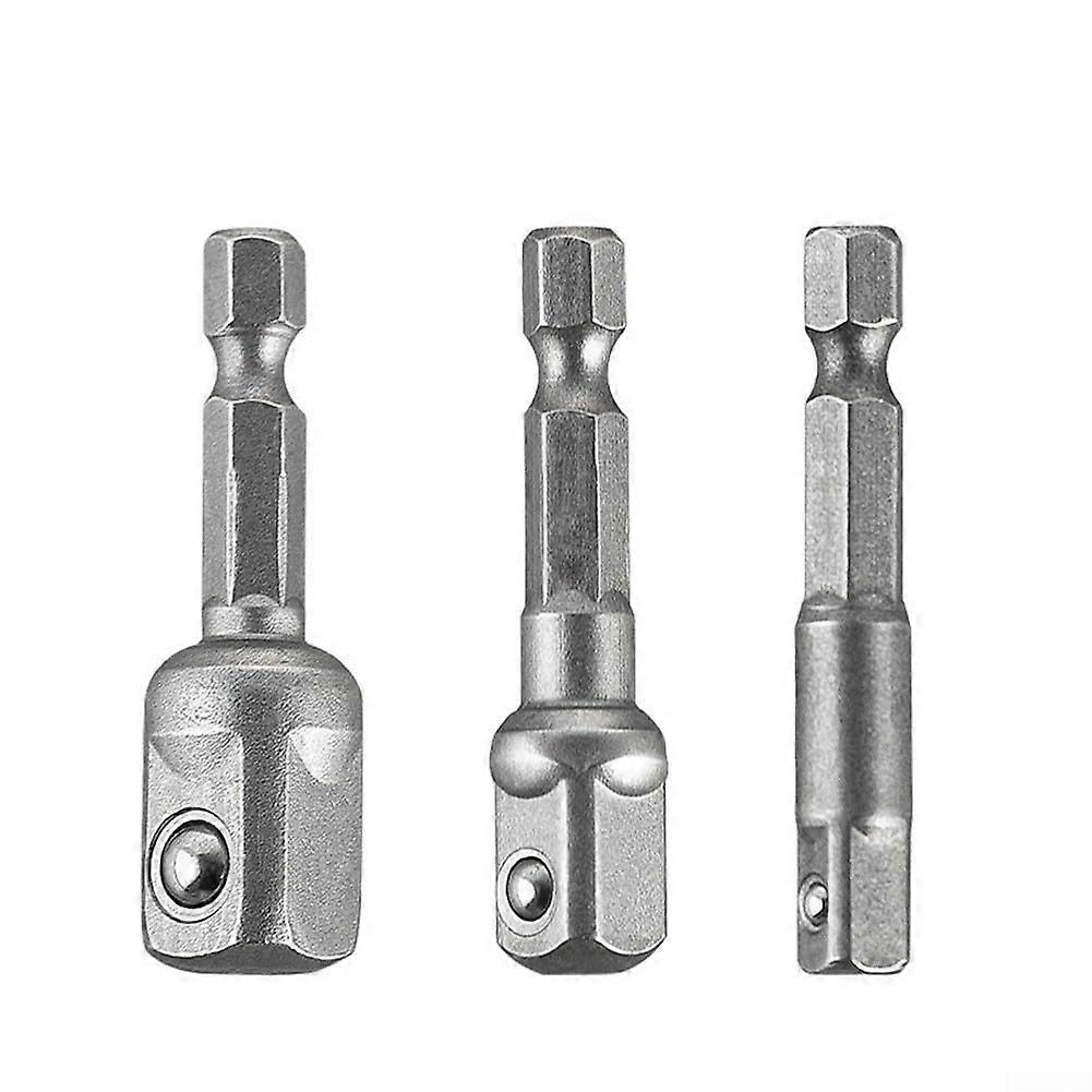 3 Piece Socket Adapter Set, Hex Drill Bits Extension Bar, Chrome Vanadium Steel, Grey Color, Durable Tool Accessories
