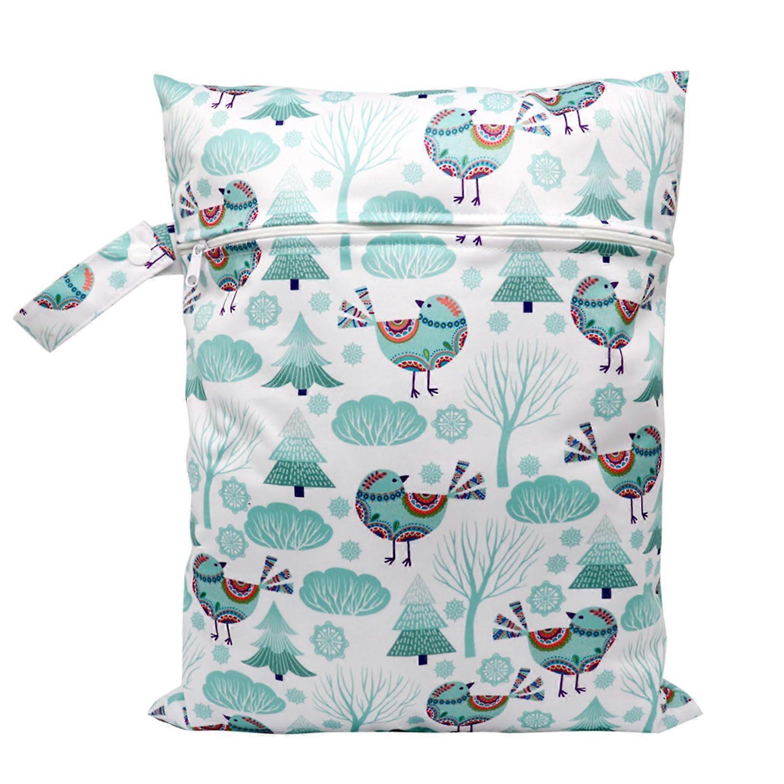 Baby changing bag, cartoon print, waterproof, wet and dry, with zipper, large capacity, for strollers and travel.