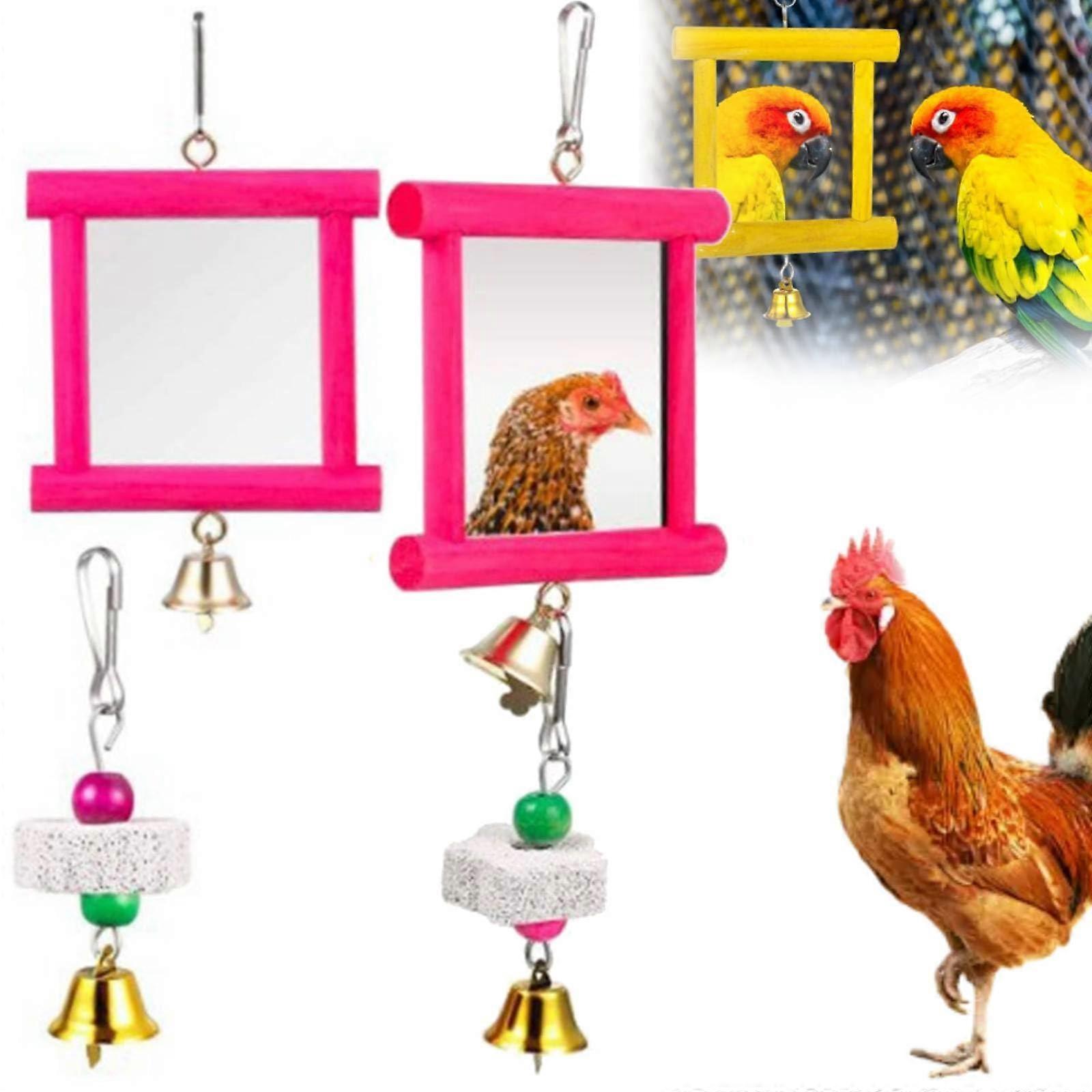 2Piece Chicken Toy Set with Mirror, Bell, and Swing – Includes Beak Grinding Stones