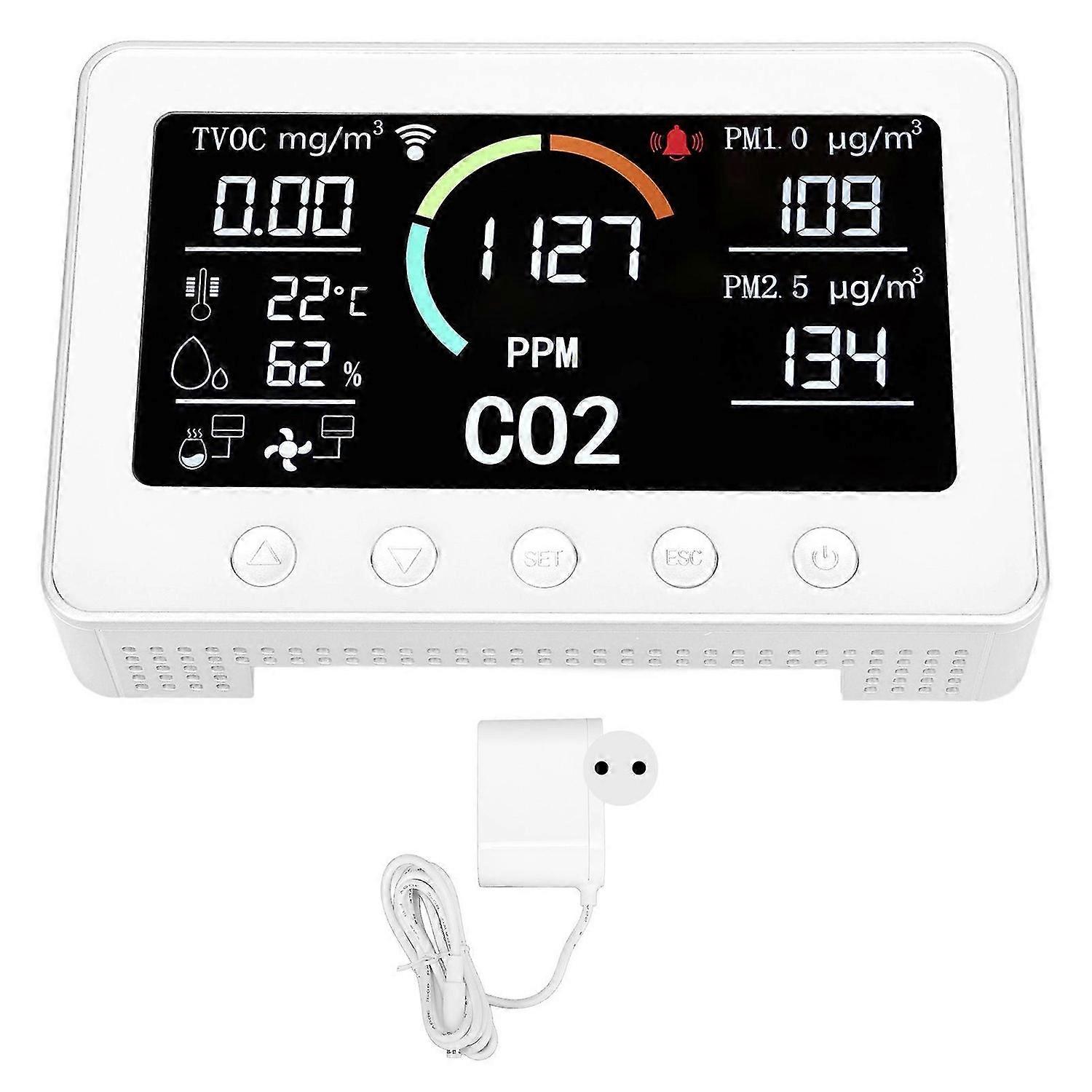 Air Quality Detector CO2 TVOC PM2.5 Temperature PM1.0 Meter 7in Screen AC100240V Silver EU Plug