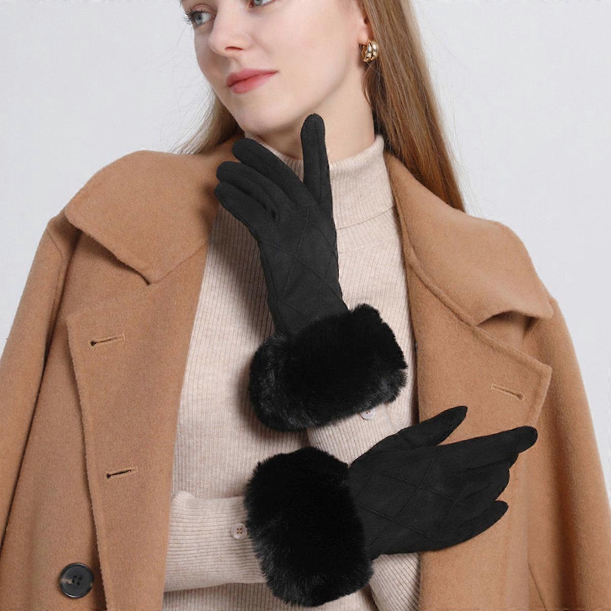 ZENGO Femmes Mode d’hiver Chaud Écran Tactile Gants Femmes Élégant Doux Mince Polaire Coupe-Vent Daim Gants, Noir
