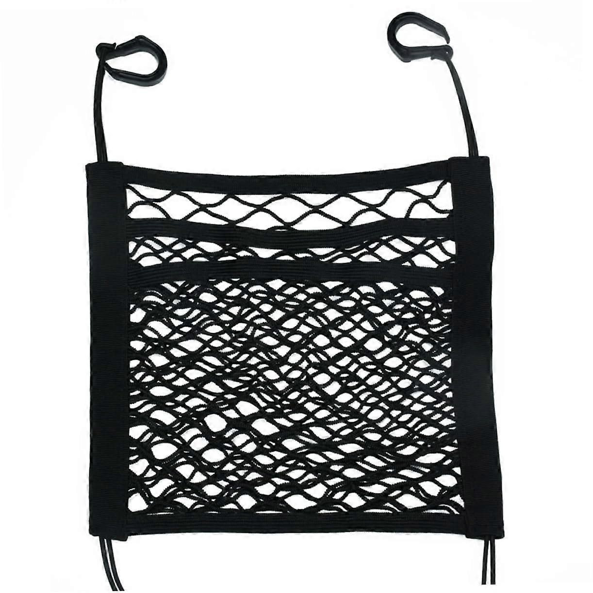 Doublelayer car seat storage net spacesaving organizer for mobile phones, keys, documents with elastic for vehicles
