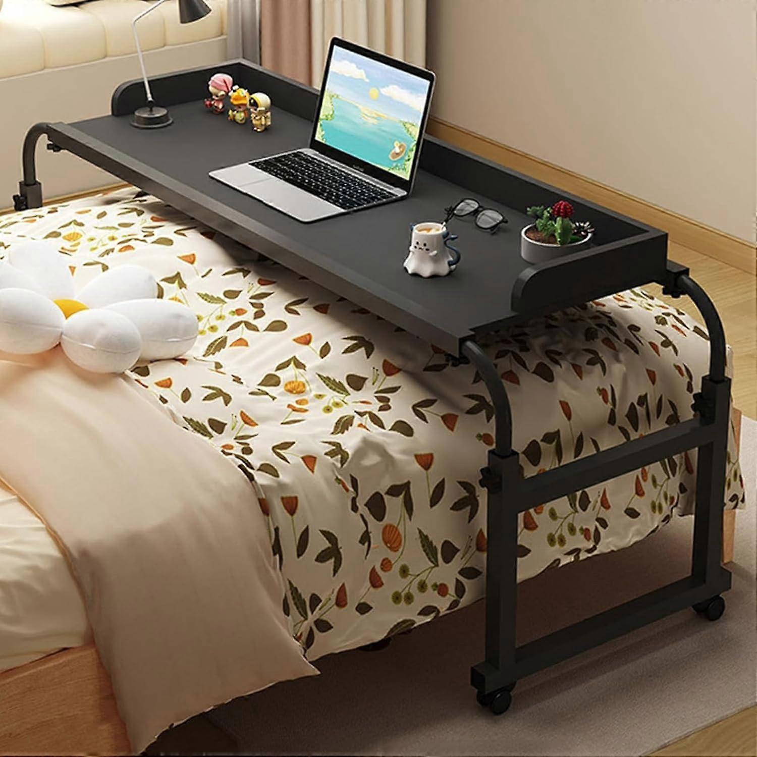 Bed Table Rollable Laptop Desk Over The Bed On Wheels Height Adjustable Black