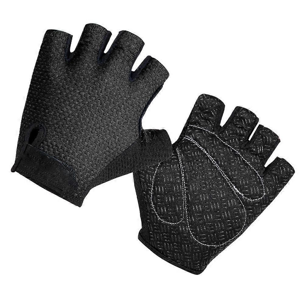 Cycling Gloves Breathable Workout Gloves Riding Equipment Half Finger Black Unisex Design Non-Slip 1 Pair