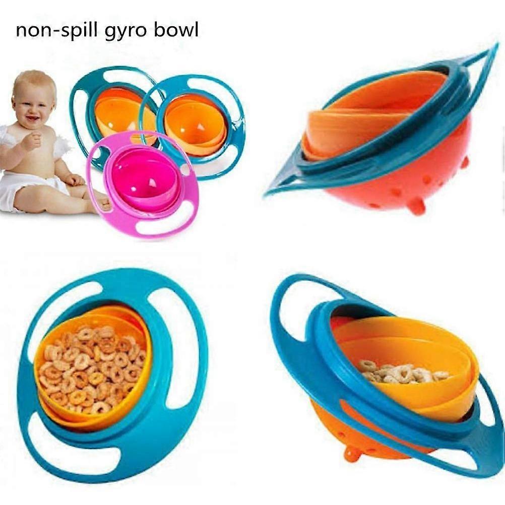 Cute Baby Rotating Bowl 360° Rotatable Spill Proof Bowl Gyroscopic Bowl with Lid