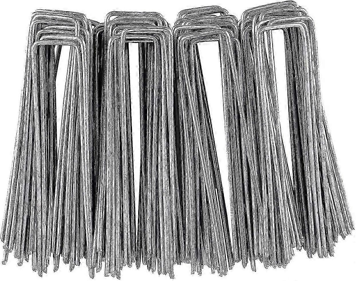 2025 100 Pieces U-shaped Galvanized Garden Stakes, Ideal For Gardening, Mulching Cloths, Fence And Netting, Multi-purpose Ground Anchors, 150 * 25mm,