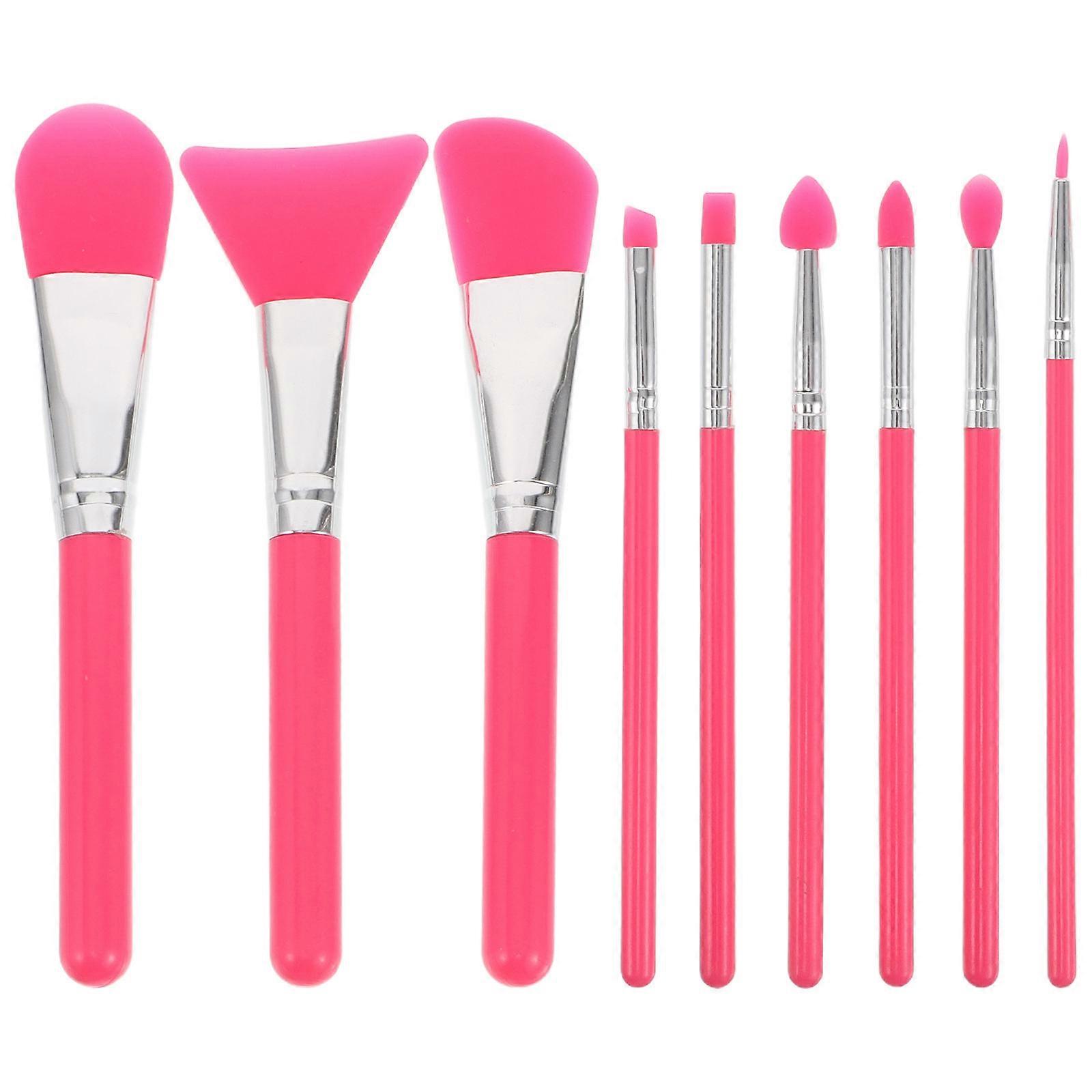Makeup Brush Eyeshadow Silicone Brushes Set Precise Application Women Home Use Red 9Pcs