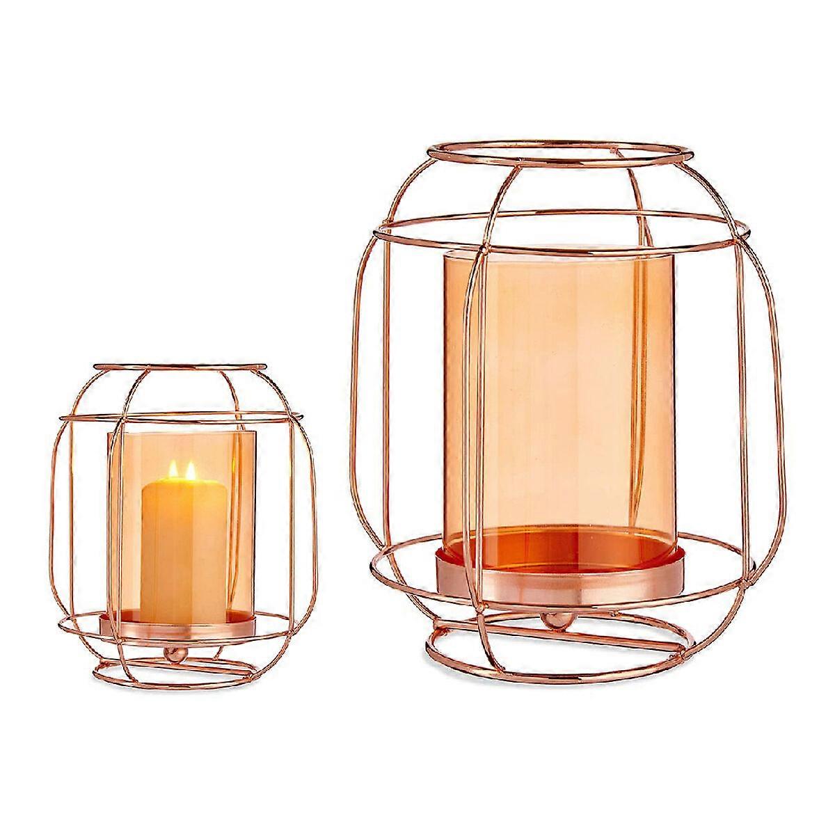 Candle Bowl Gift Decor Copper Amber Metal Glass 19 x 20 x 19 cm Lantern