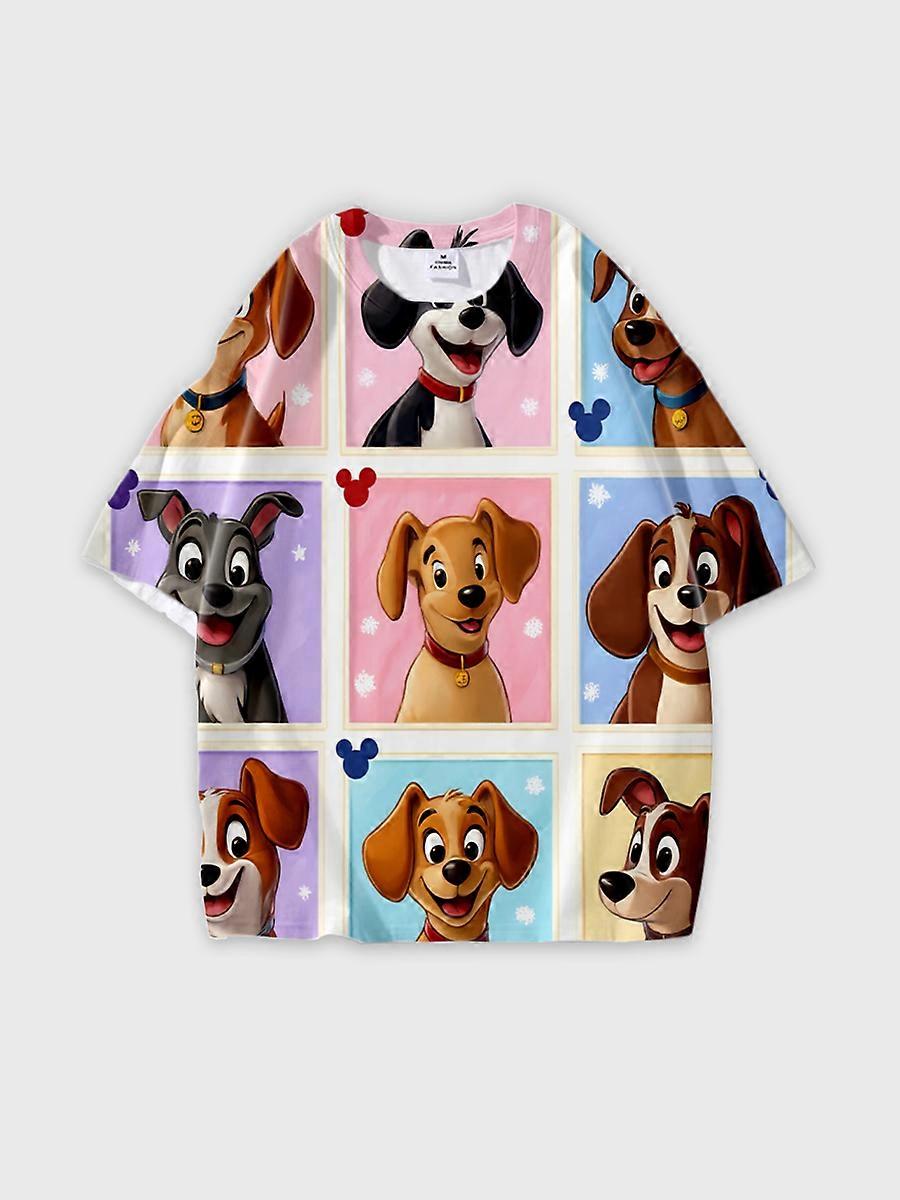 T-shirt round neck Pattern loose short sleeve N365