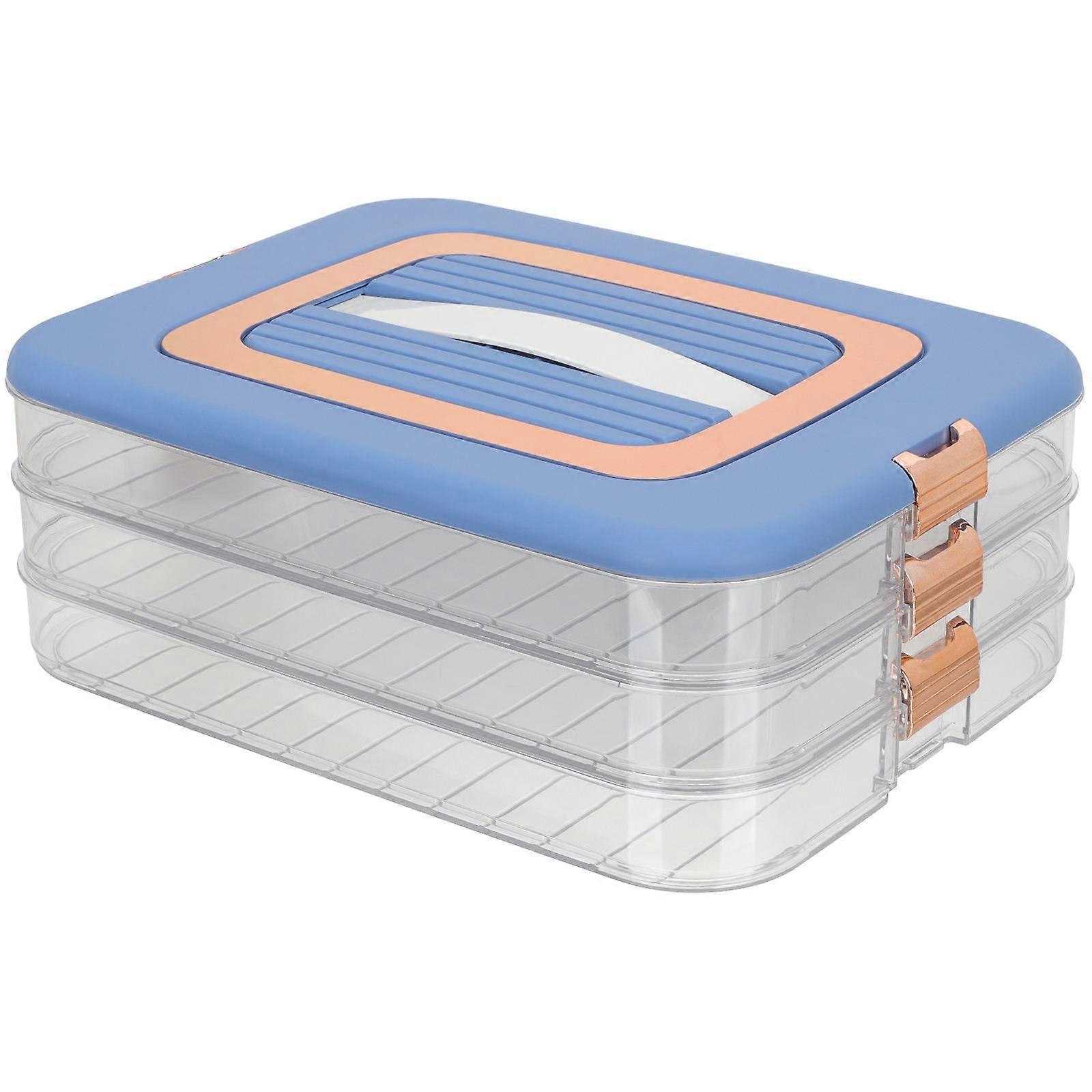 Blue Plastic Fridge Storage Case for Dumplings with Multilayer Design and Large Capacity 10.5x7.8x4.3 inches