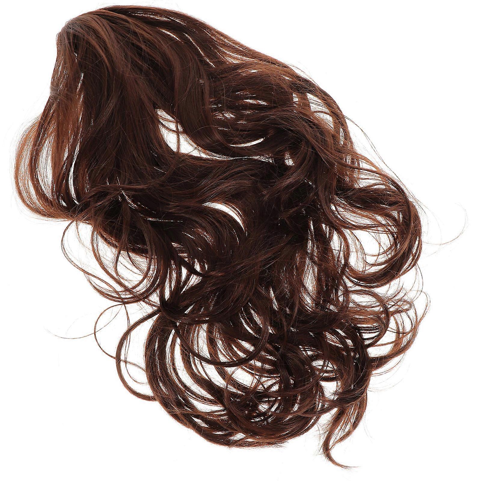 Fluffy Long Curly Ponytail Hairpiece with Claw Clip and Drawstring Synthetic Hair Extensions Brown 1 Set
