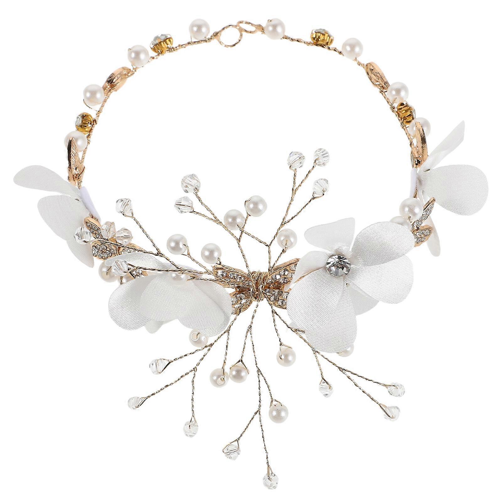 Bridal Flower Hairband for Weddings with Sparkling Rhinestones and Butterfly Accents, Multi Color, Adjustable Size