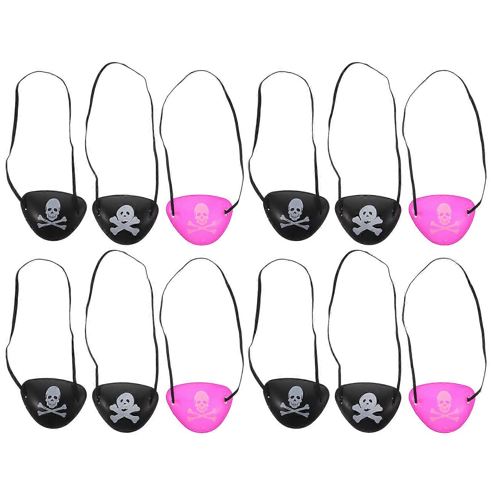 Skull Eye Patch 12Pcs Assorted Color Cosplay Eye Patch For Halloween Party 8X6CM Plastic Fun Decoration