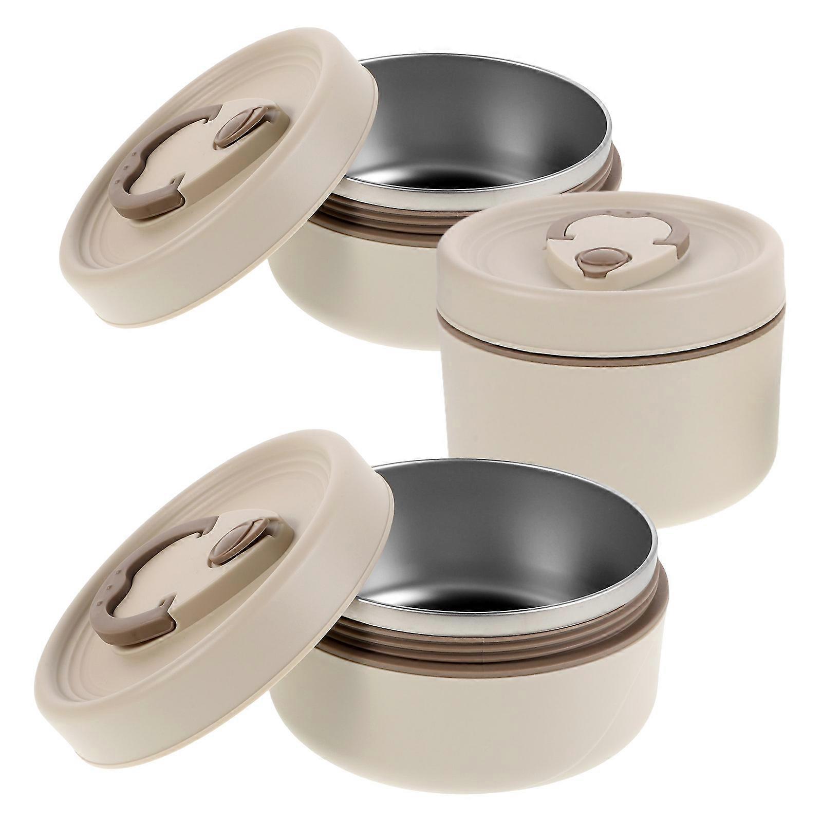 Insulated Stainless Steel Lunch Box Set with Stackable Design for Home and Work Beige 3pcs
