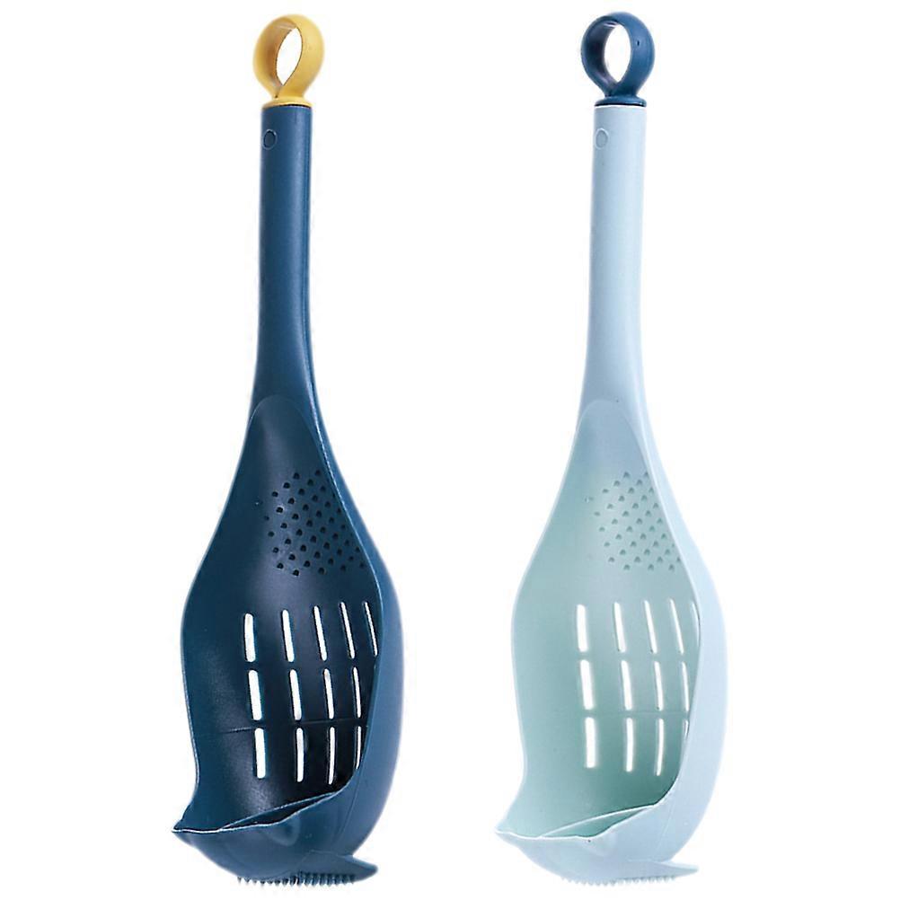 Multifunctional Cooking Spoon Strainer 2Pcs Ideal For Daily Cooking Tasks With Blue Plastic Material And Size Of 11.4×3.6×2.2in