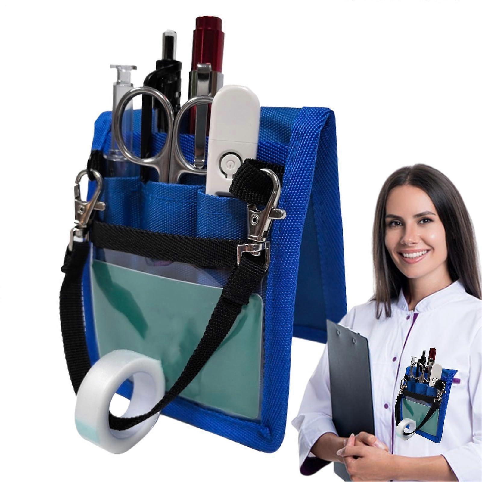 Nurse pouch, care package, nursing pack for nurses, multicompartment utility waist bag with tape holder pockets tool belt for stethoscope, blue D.