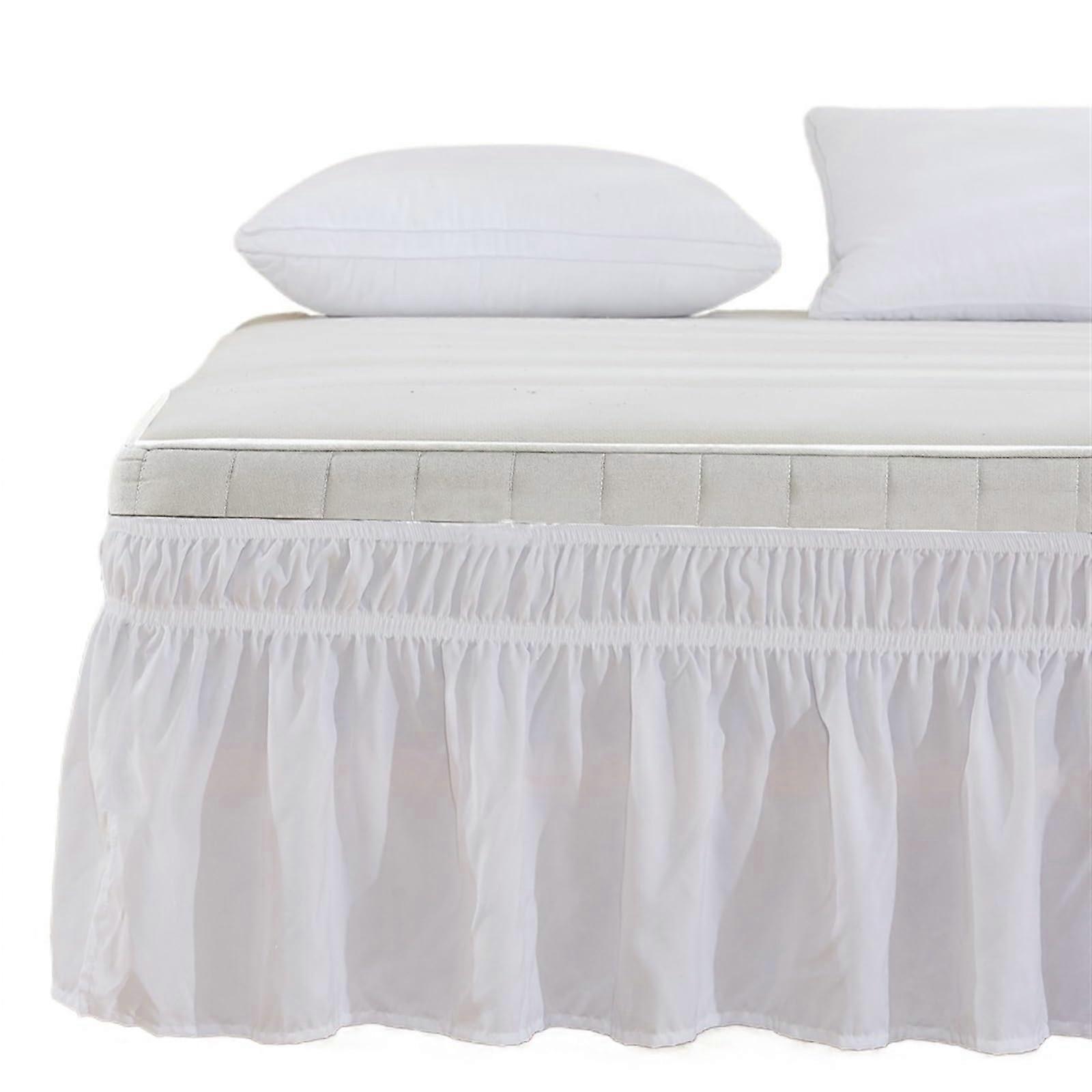 Bettrock Elastic Bed Skirt, Bed Valance, Soft, Comfortable, for Wrapping, Solid Color Bed Skirt (White, L)