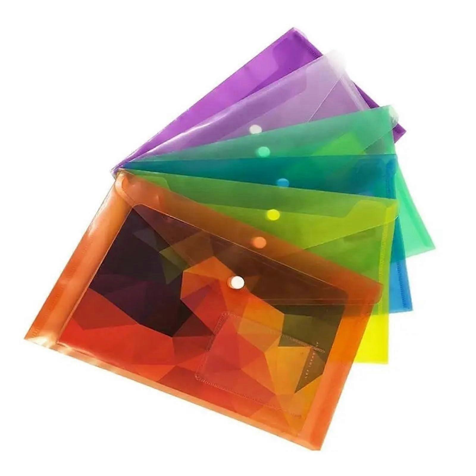 Document Folder with Press Stud 6 Pieces Transparent Colourful Plastic A5 Folder File Bag Document Hold Pockets Folder Paper Storage 6 pieces.
