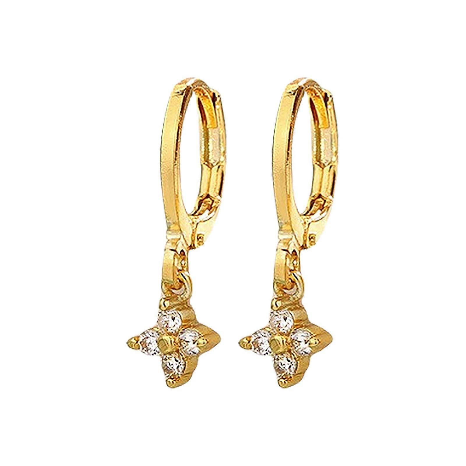 Zircon Short Earrings Geometric Flower Design Lab-Created Diamond Studs With Four Ear Buckle Cold Wind Style