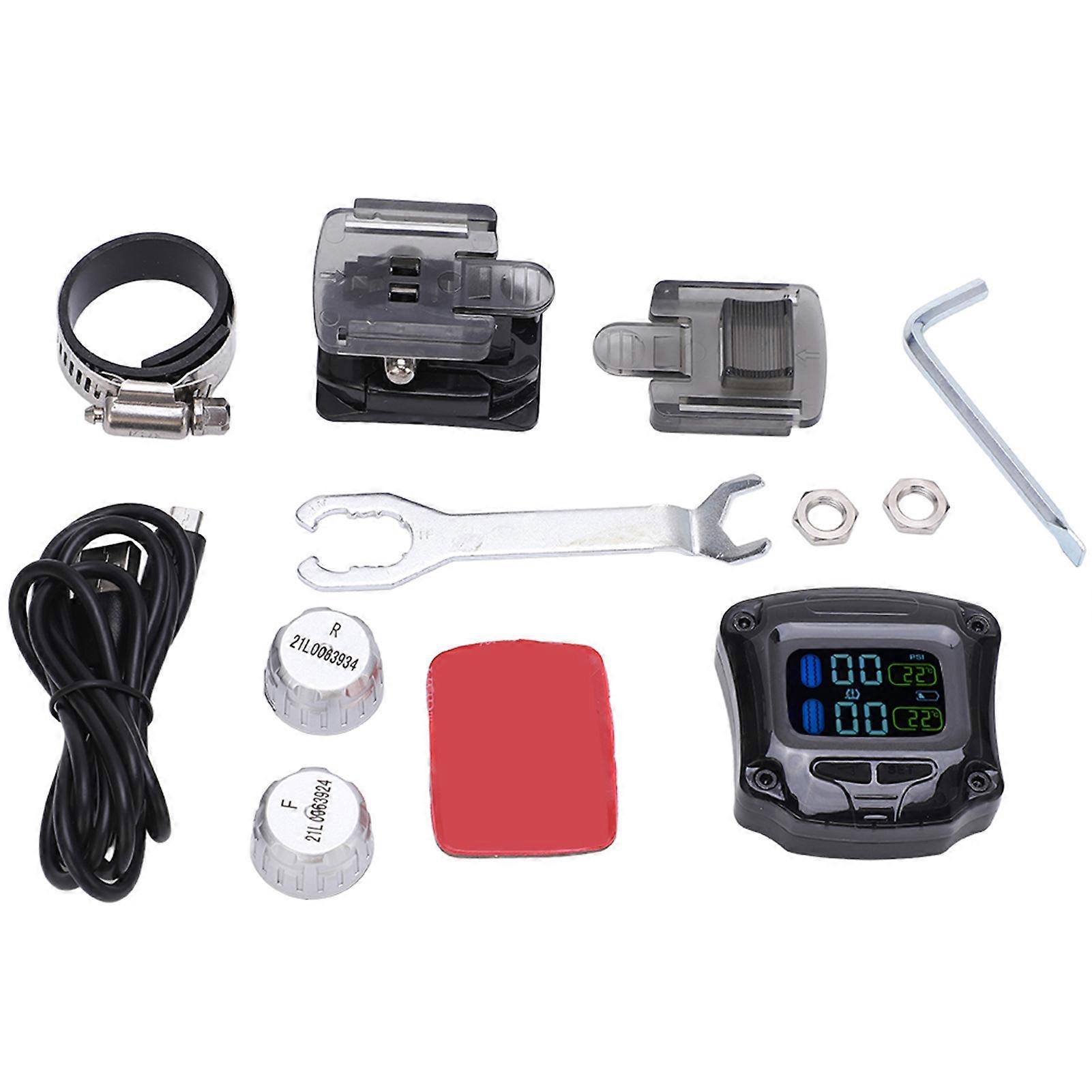 External TPMS for Motorcycle with 2 Sensors Real Time Tire Pressure Temperature Alarm