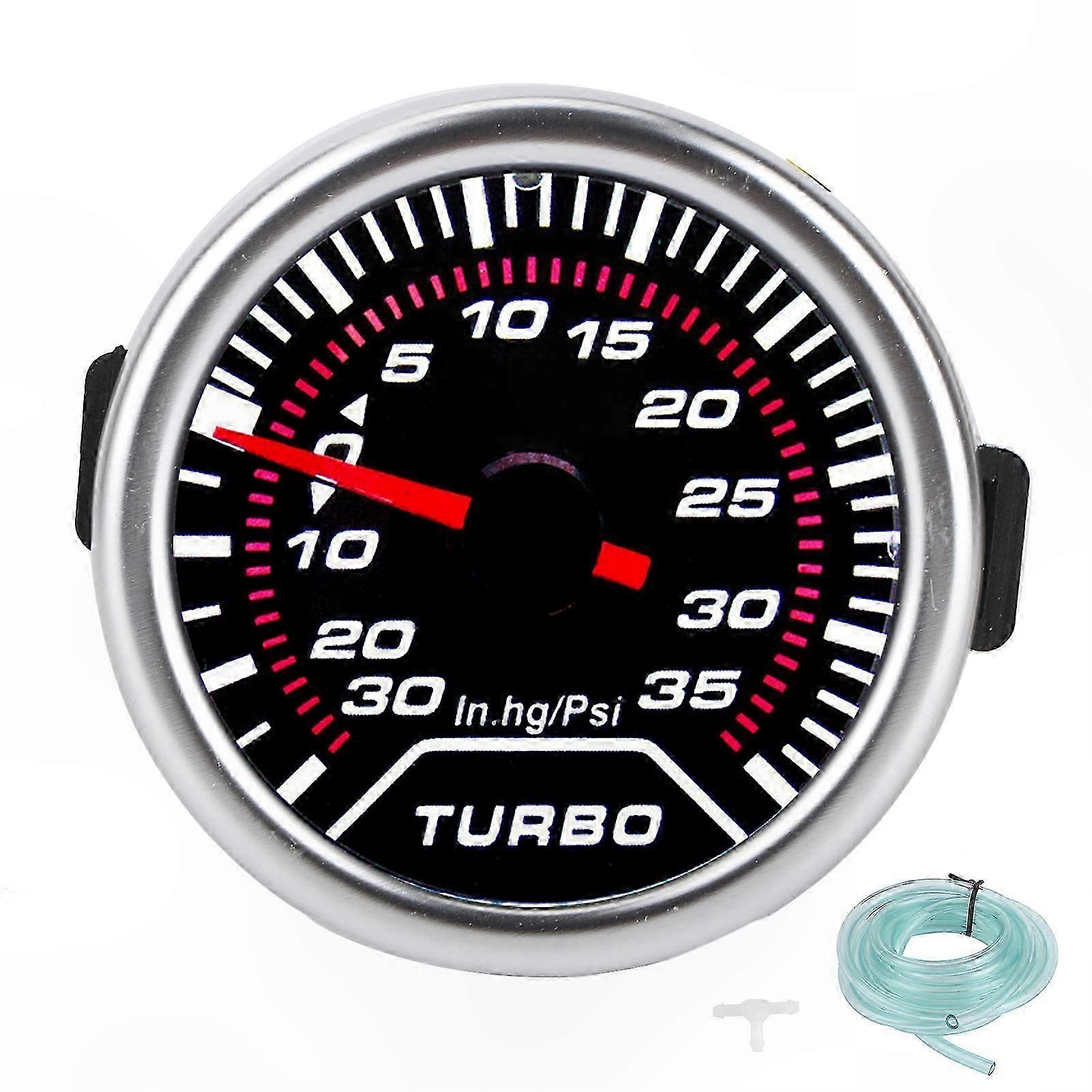 Universal 52mm Turbo Pressure Gauge with LED Display and Smoke Tint Lens for Vacuum Monitoring up to 35PSI