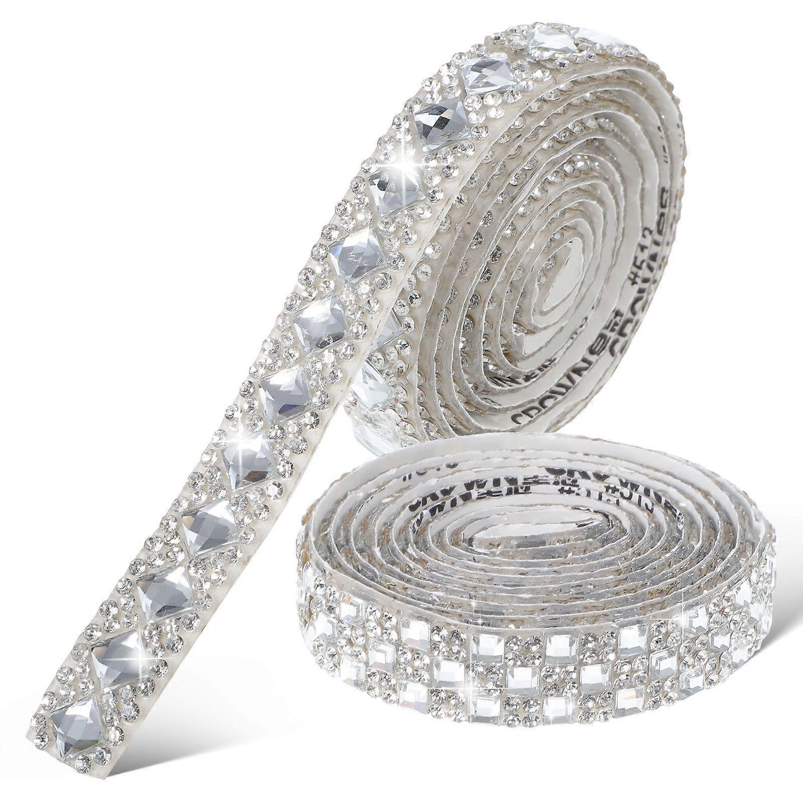 2 Rolls Self Adhesive Rhinestone Ribbon Glitter Tape Rhinestone Tape For Crafts Sparkling Rhinestone Strips For Clothing Diy Projects