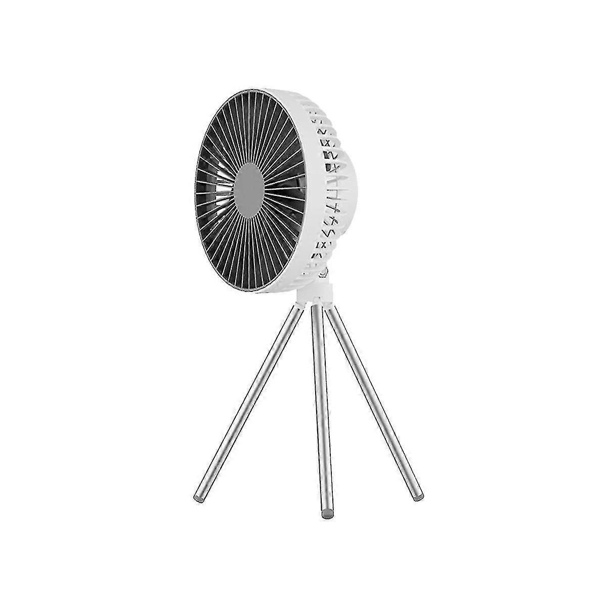 Portable Mini USB Rechargeable Fan for Camping: Multi-Function with Ceiling Fan Light & Tripod Stand, White