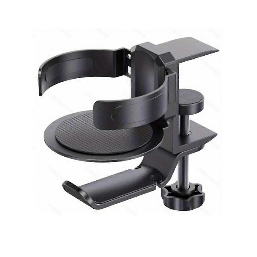 Two-in-One Water Cup Headphone Holder Headset Rotatable No-Drill Wall-Mounted Table Edge Storage Rack (Black)