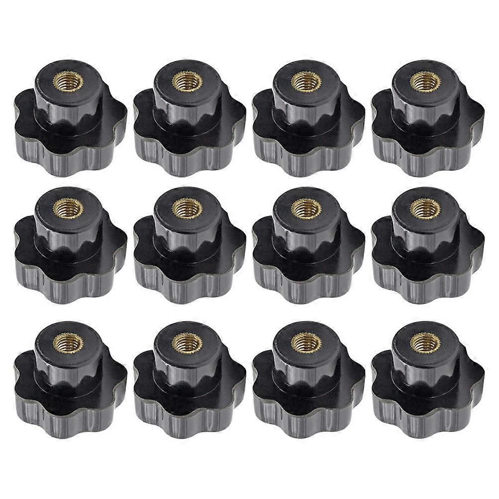 Plum Blossom Shaped Screw Knobs for Machine with Comfortable Grip Black Plastic and Metal 12pcs