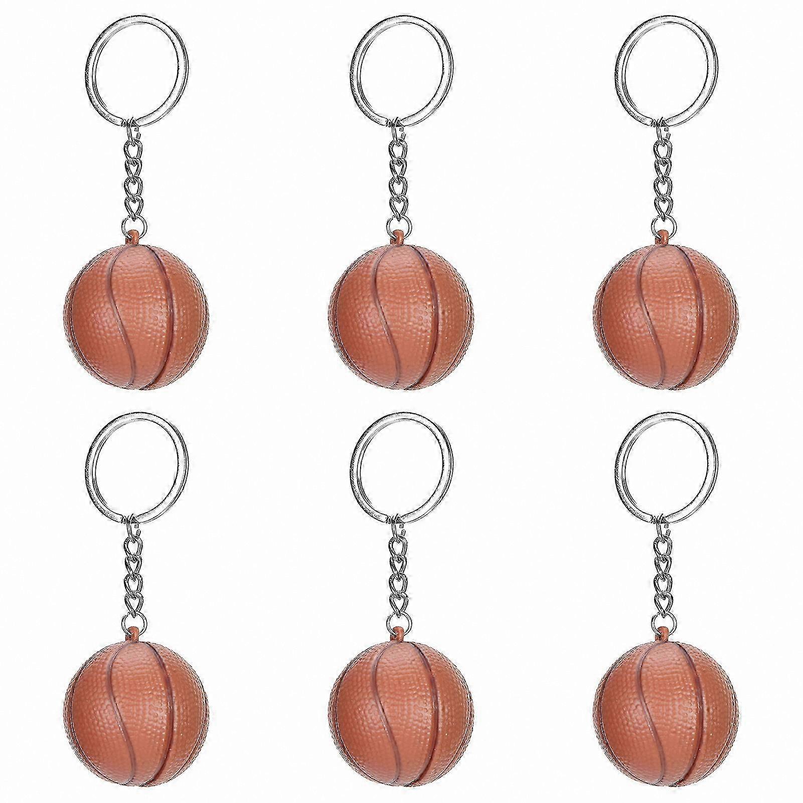 Set of 6 Brown Basketball Keychains - Lightweight Plastic Key Rings for Fans