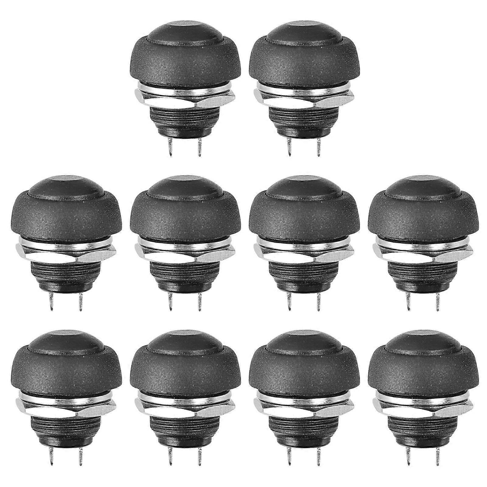 1 Bag 10pcs Waterproof Push Button Switch Mini Round Plastic Switch (Black)