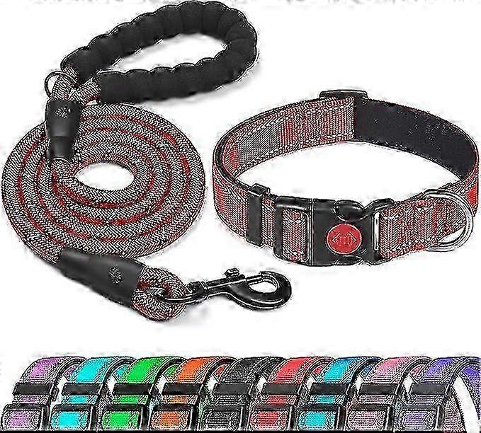 Reflective Dog Collar with Soft Rubber Padding - Red for Safe Night Walks