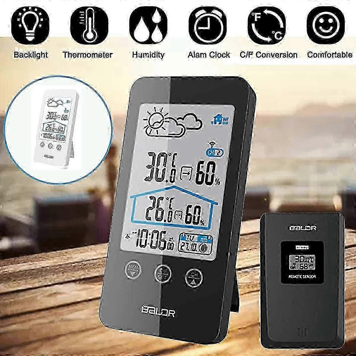 Digital LCD Thermometer Hygrometer Gauge Indoor/Outdoor Weather Station Hygrometer Thermometer Sensor Weather Station Clock