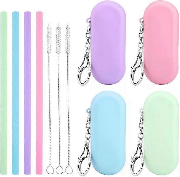 Foldable silicone straw with cleaning brush, suitable for various cups