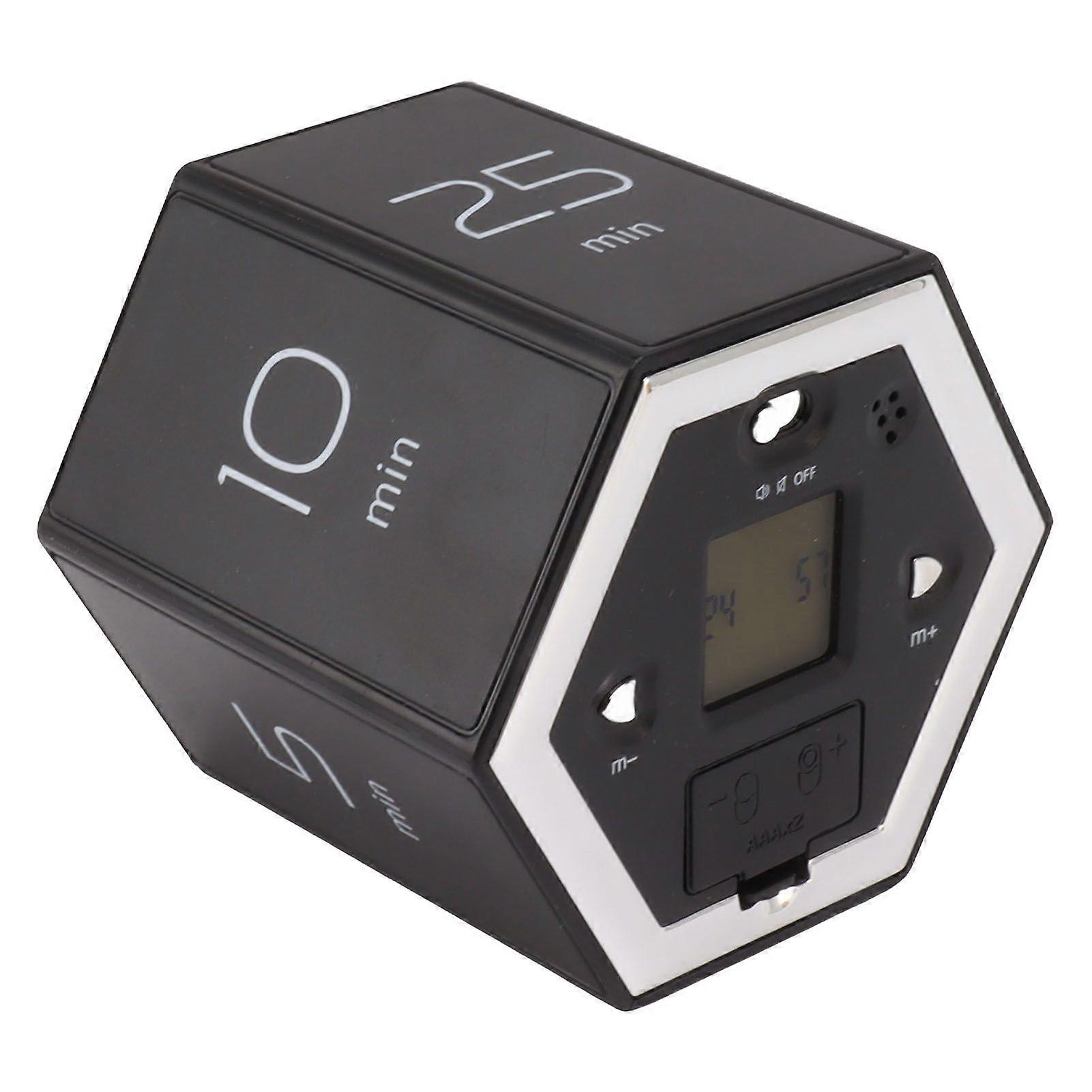 Hex Flip Timer with Mute Alarm Function Magnetic Time Management Cube Timer with LCD Screen for Cooking Studying Working Black