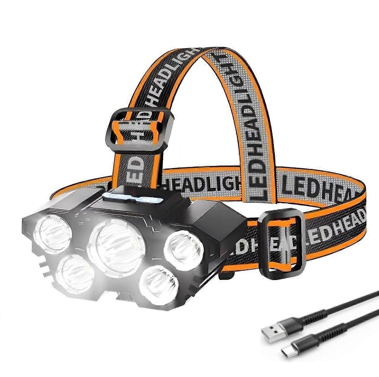Rechargable Headlamp, Led Head Lamp with 4 Modes, Waterproof Head Lights For Forehead, Hard Hat Light, Adjustable Head Flashlight For Adults, Bright C