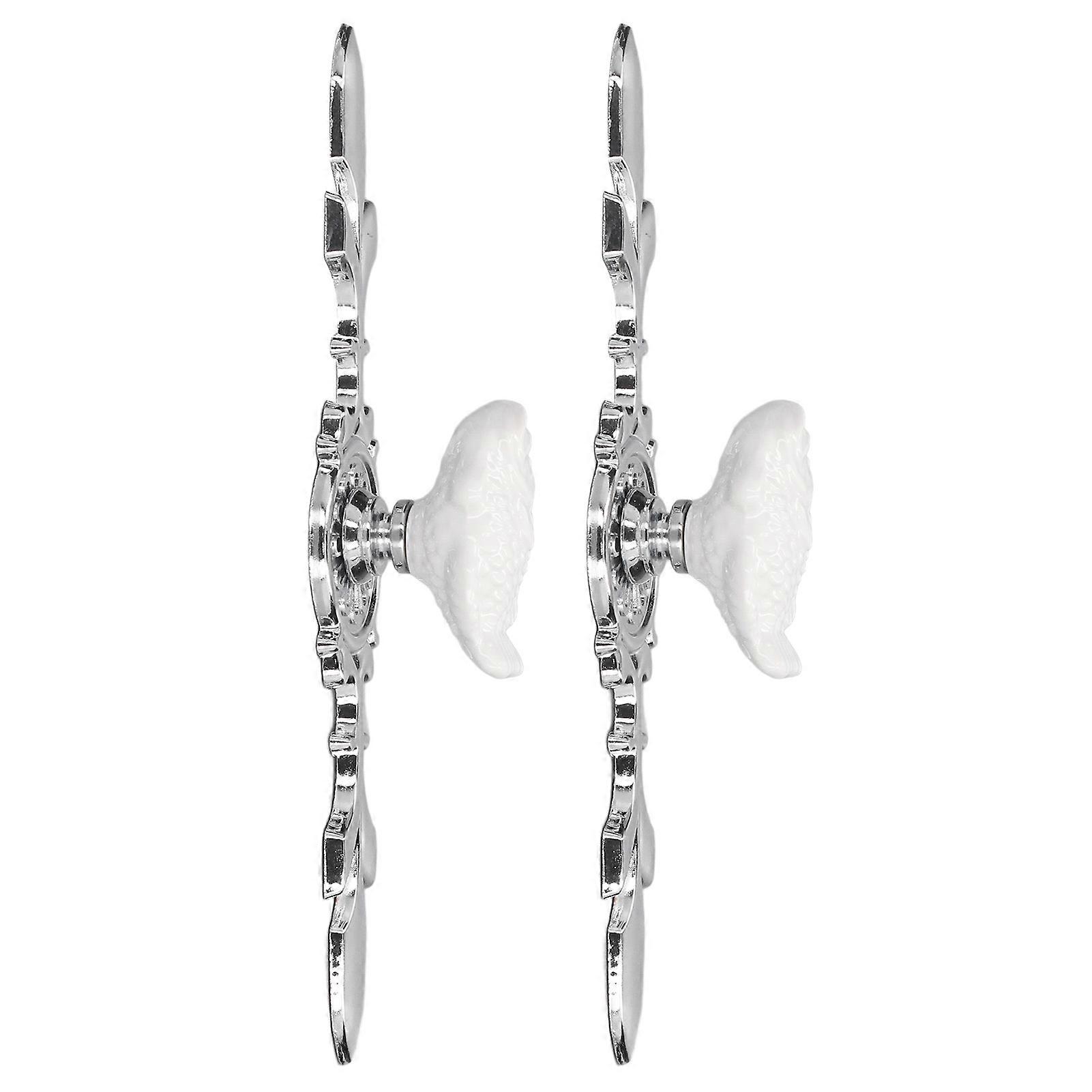 2 Set Ceramic Drawer Knobs with Plate White Zinc Alloy 1088D