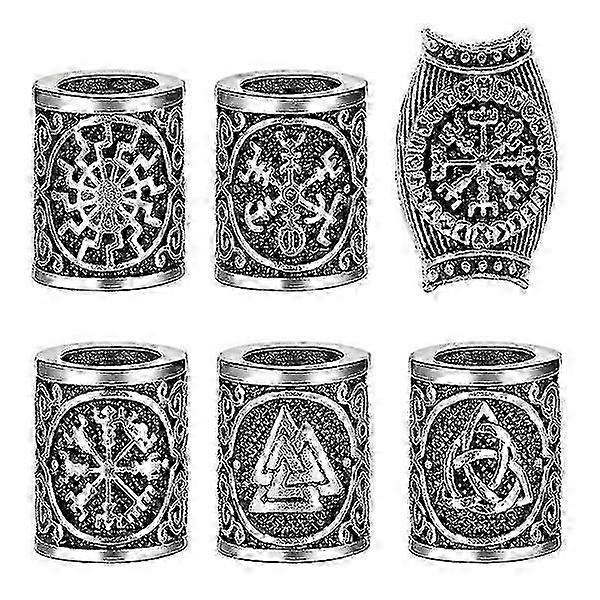 Beard Beads for Men 6 Pieces Set Vikings Runes Beads Norse Dreadlock Beads