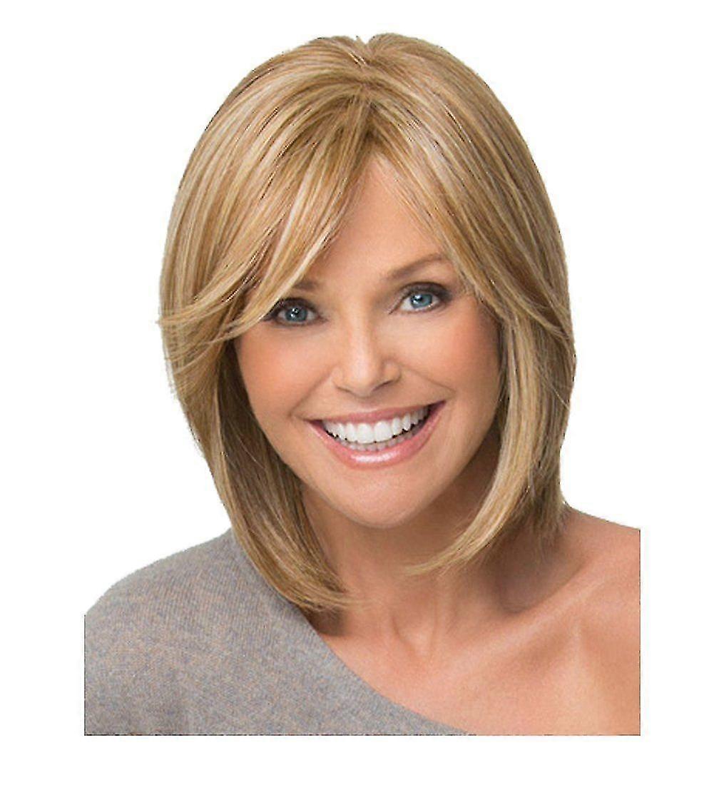 Short Wigs for Women Bob Wig Blonde Mix Color Natural Straight Synthetic Wig Side Part Wit
